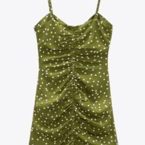 NWT ZARA POLKA DOT DRAPED DRESS ECRU / KHAKI - REF. 3451/781